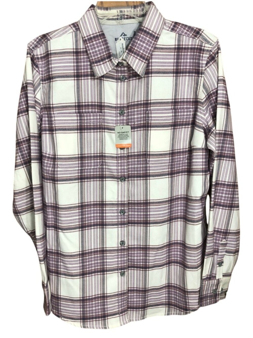 New Ridgecut Button Down Shirt Womens L Plaid Long-Sleeve Top Purple Flannel